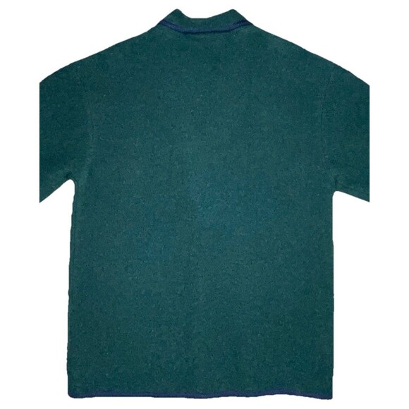 Vtg BellePointe Boiled Wool Cardigan Jacket XL Green Gold Buttons Navy Trim Prep - Picture 5 of 12